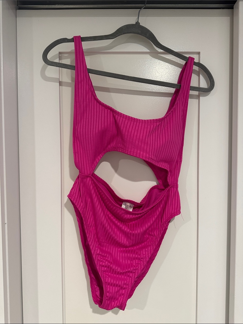 BCBGeneration Ribbed Cutout One-Piece Swimsuit - Hot Pink